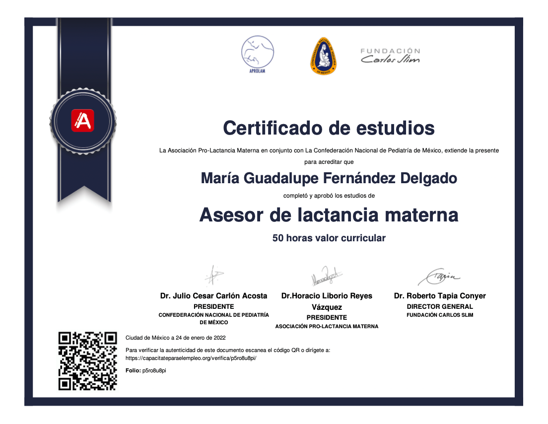 Certificado Dra. Lupita Fernández